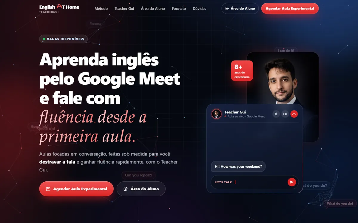 Site English at Home, feito pela ClickGo